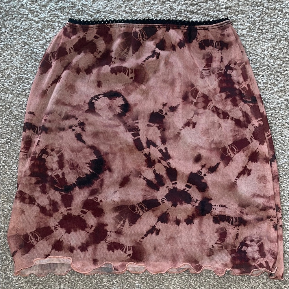 Tie-Dye Pink Lace and Lettuce Trim Mini Skirt